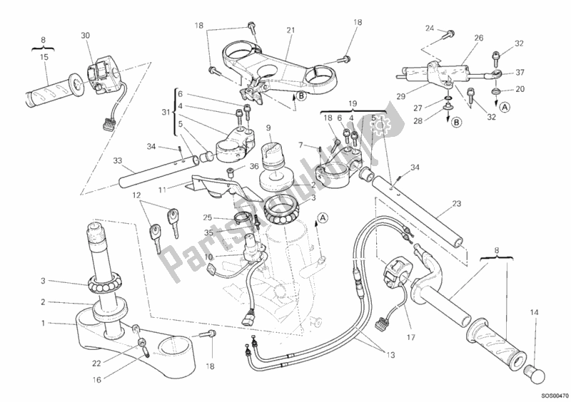 All parts for the Handlebar of the Ducati Superbike 1198 S 2009